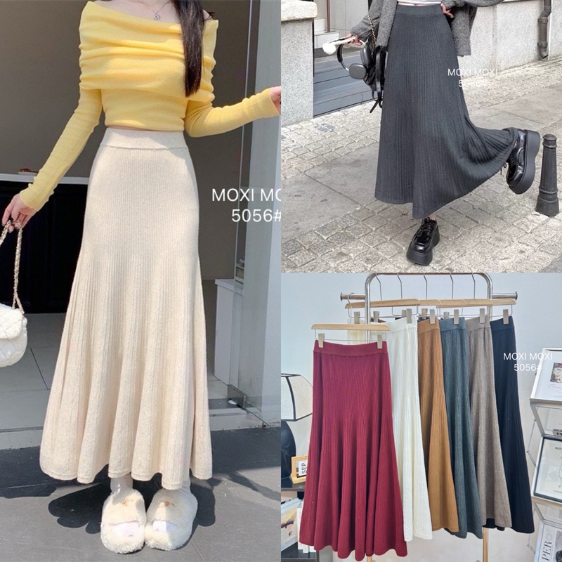 Lady_jeans#5056(H)กระโปรงยาวทรงย้วยหางปลา ผ้าไหมพรหม สวยมากรุ่นนี้