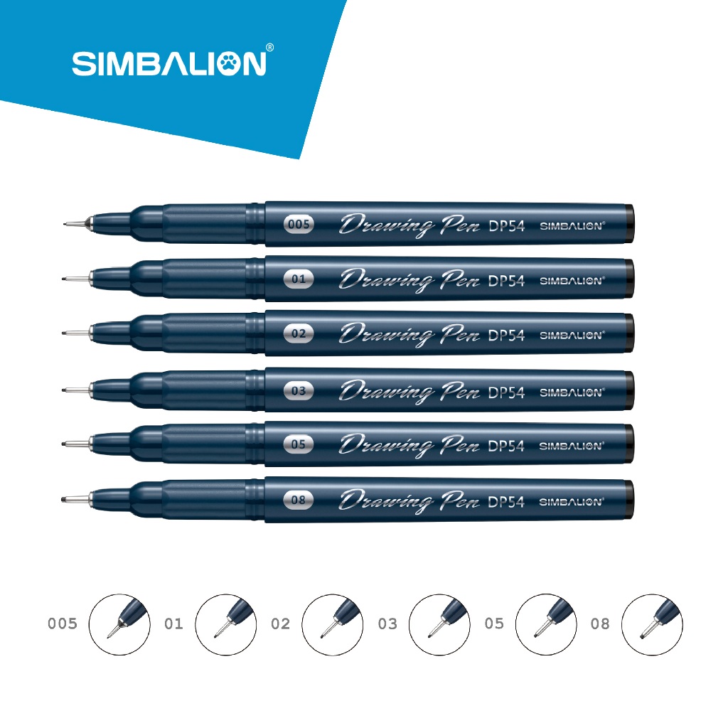 Simbalion ปากกาตัดเส้น/วาดรูป DP54 เกรดศิลปิน, หมึกกันน้ำ, แห้งเร็ว, Archival, Fade proof, ไร้สารพิษ มีหลายขนาด สีดำ