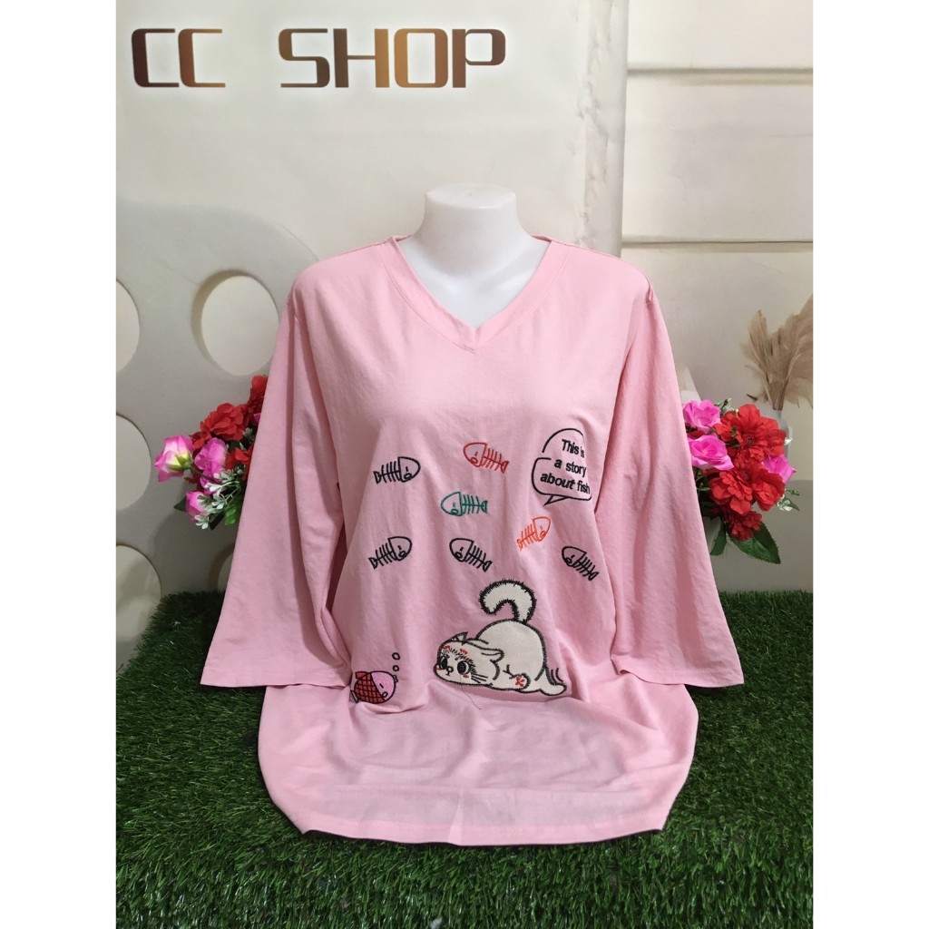 เสื้อยืดผญ แขนสามส่วน เสื้อผ้าแฟชั่น อกฟรีไซร์ 46-50 นิ้ว รุ่น156