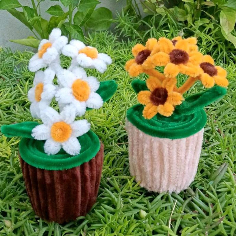 พร้อมส่ง กระถางดอกไม้ลวดกำมะหยี่ DIY ดอกไม้ลวดกำมะหยี่