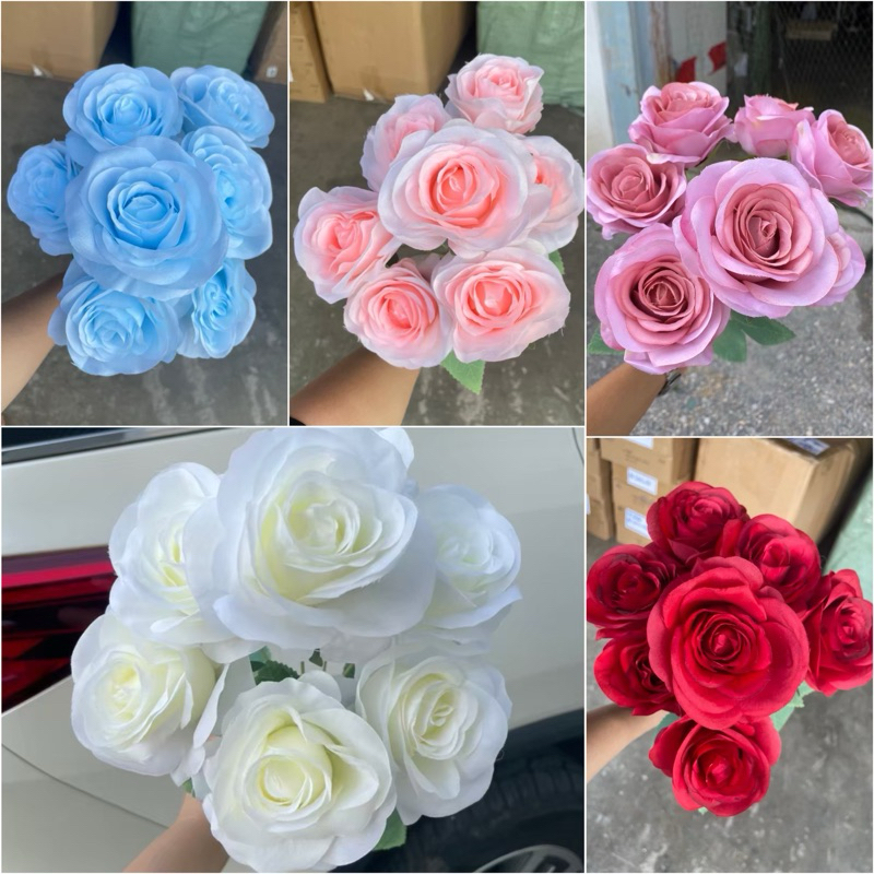 พร้อมส่ง กุหลาบผ้า7ดอก รุ่นคาเมล่าx7 ดอกกุหลาบ กุหลาบขนาดกลาง กุหลาบผ้า ดอกไม้ปลอม ดอกไม้ประดิษฐ์ตกแต่งงานประดิษฐ์