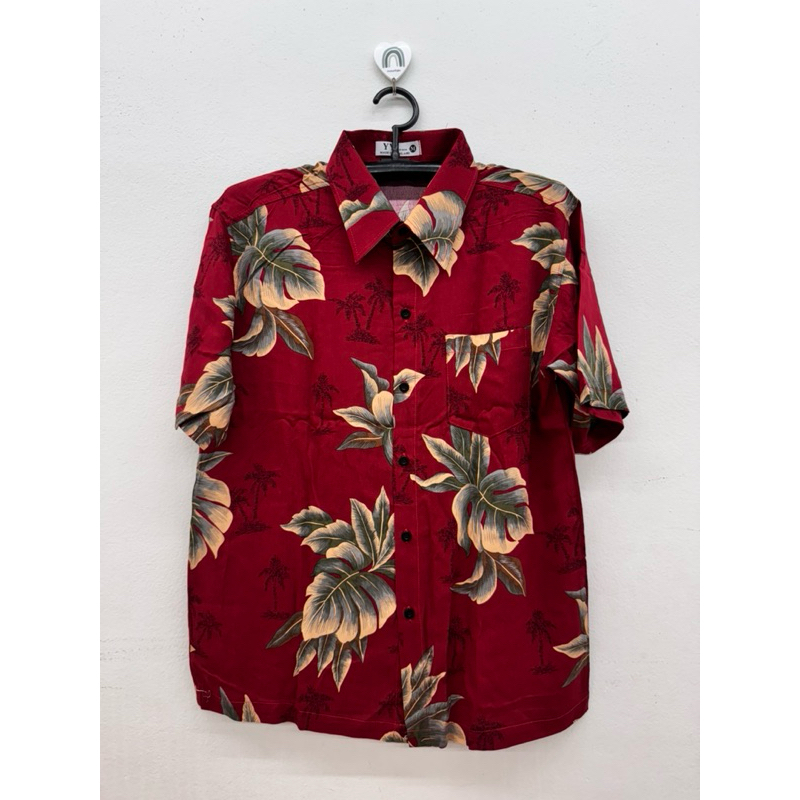 เสื้อฮาวายผ้าเรย่อน (สปัน) ลายใบไม้วินเทจ