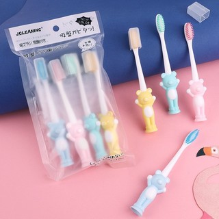 เซทแปรงสีฟันเด็กสไตล์ญี่ปุ่น 4 ชิ้น หมีและกระต่าย ด้ามจับจับง่าย ฐานแปรงมียางวางตั้งได้ น่ารัก แปรงสีฟันเด็ก