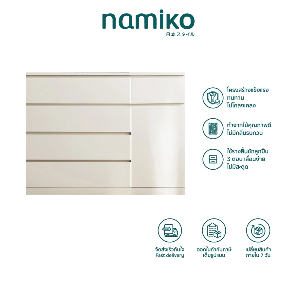 Namiko ตู้ลิ้นชัก 4-5 ชั้น ไม้ MDF แข็งแรง ลิ้นชักลูกปืน กันฝุ่น ดีไซน์โมเดิร์น รุ่น LS187E5