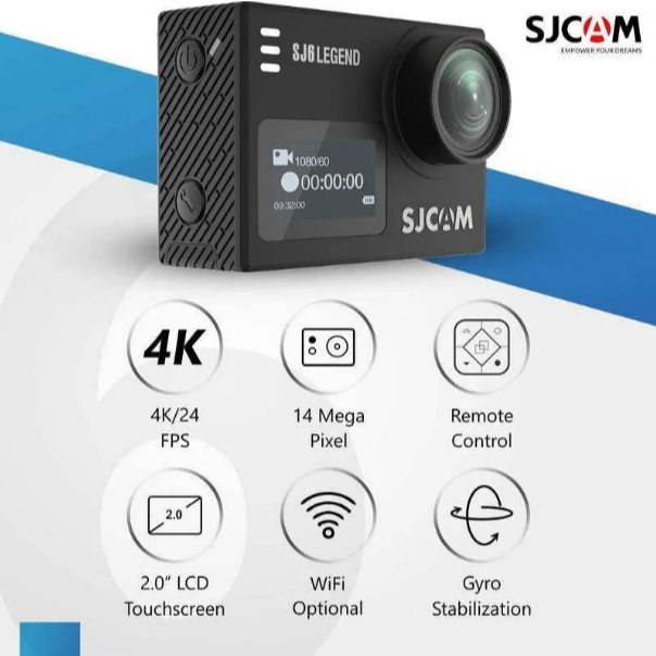 SJCAM SJ6 LEGEND 4K WIFI กล้องติดหมวก  มีกันสั่น 16MP. ของแท้ 100% รับประกัน 1ปี