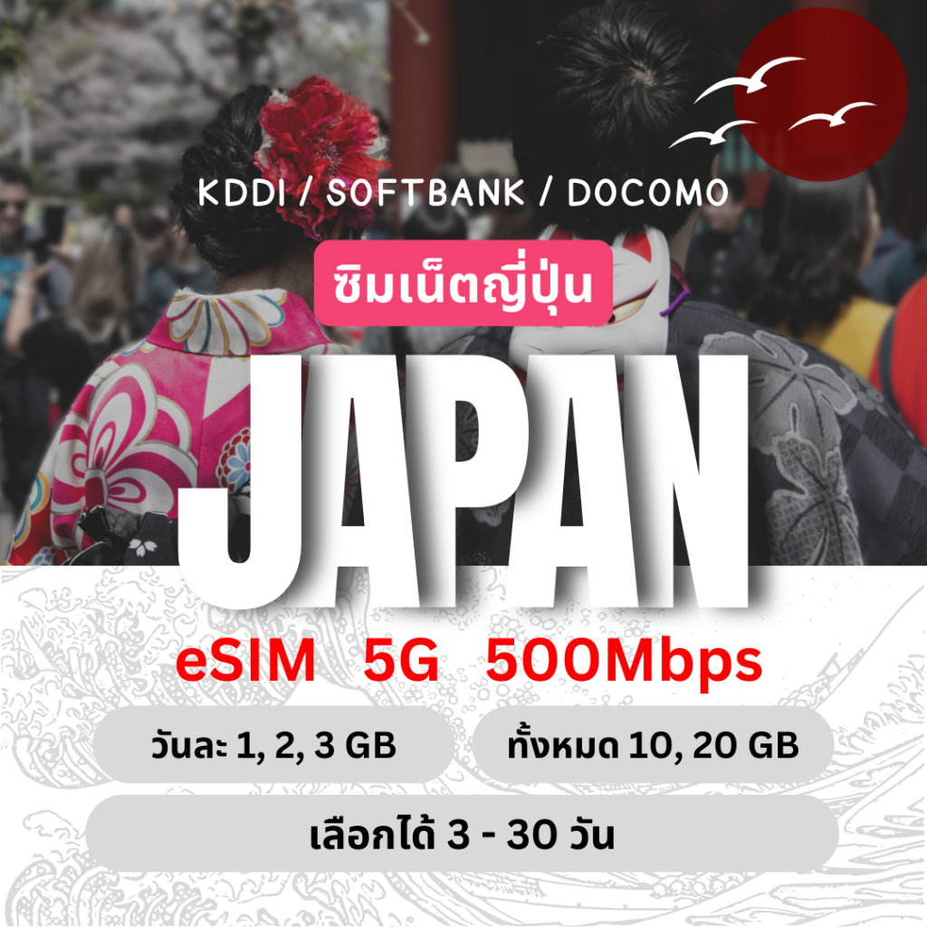 [eSIM] Japan ซิมเน็ตญี่ปุ่น 5G/4G วันละ 1, 2, 3 GB/ทั้งหมด 10, 20 GB ซิมเน็ตรายวัน รวมทริป