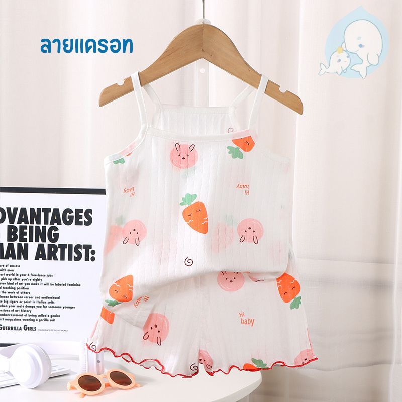 ชุดเซ็ท เสื้อสายเดี่ยว+กางเกงขาสั้น สำหรับเด็กผู้หญิง ลายการ์ตูนน่ารักๆ ผ้าฝ้าย #122 - รูปที่ 2