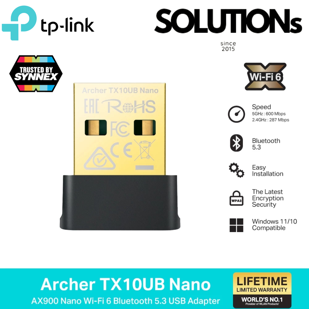 TP-Link Archer TX10UB Nano ยูเอสบีอะแดปเตอร์ บลูทูธ 5.3 AX900 Nano Wi-Fi 6 Bluetooth 5.3 USB Adapter