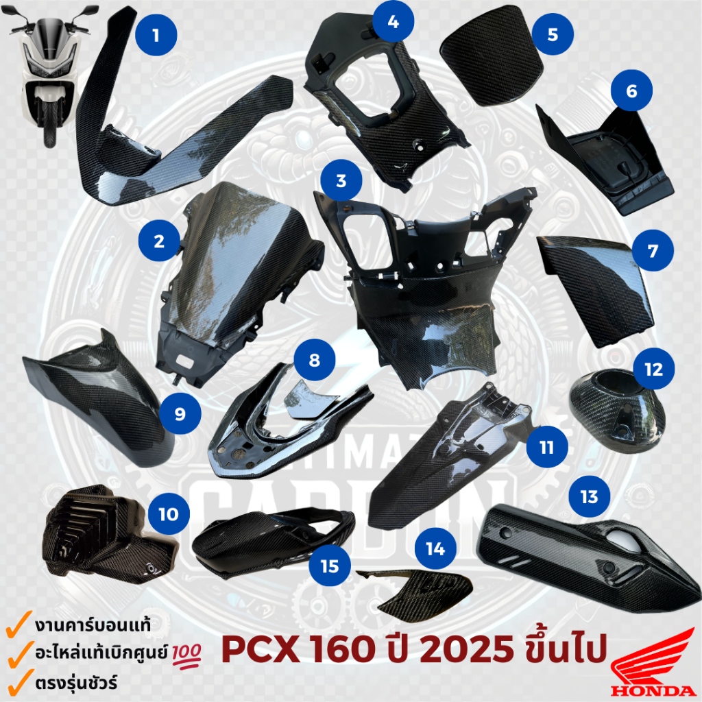 ลาย2 PCX 160 ปี 2025 ขึ้นไปงานอะไหล่แท้เบิกใหม่ศูนย์ฮอนด้า คาร์บอนแท้ลาย2 ไม่ใช่งานฟิล์มครับ
