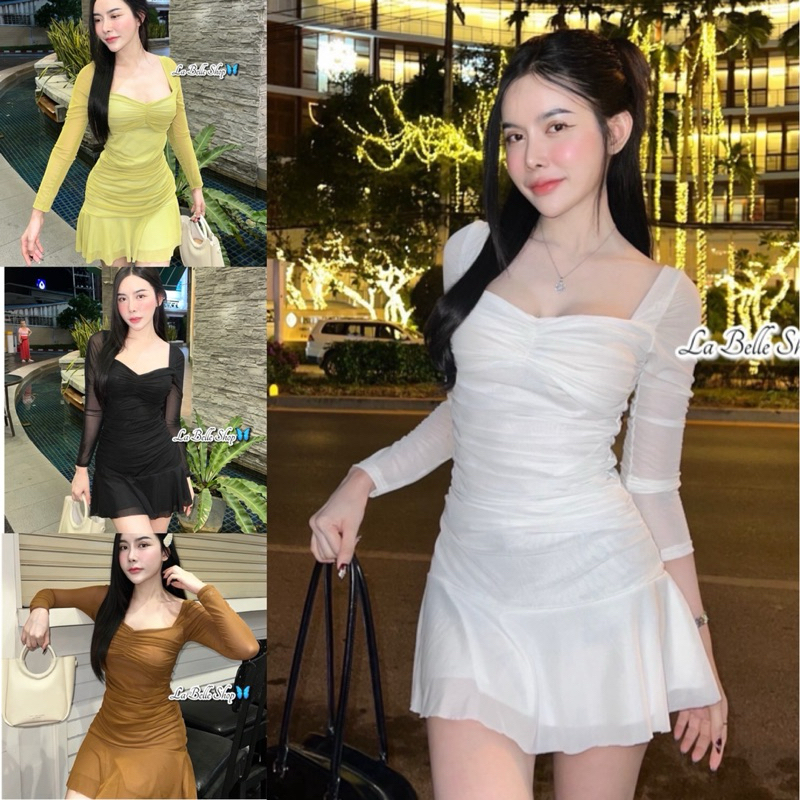 🎀Looktoomshop🎀 #D06 ชุดเดรสแขนยาว ผ้าซีทรูมีซับในทั้งตัว ใส่แล้วเซ็กซี่  มากคะ