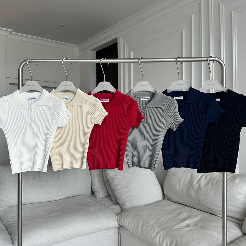 PTM2066 เสื้อไหมพรมคอปกโปโลผ้าร่อง PROMTHONG