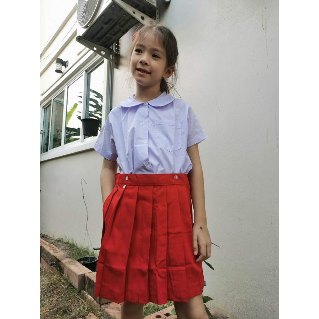 กระโปรงอนุบาล เอวกระดุม เสื้อคอบัวอนุบาล ชุดนักเรียน อนุบาลหญิง-2569
