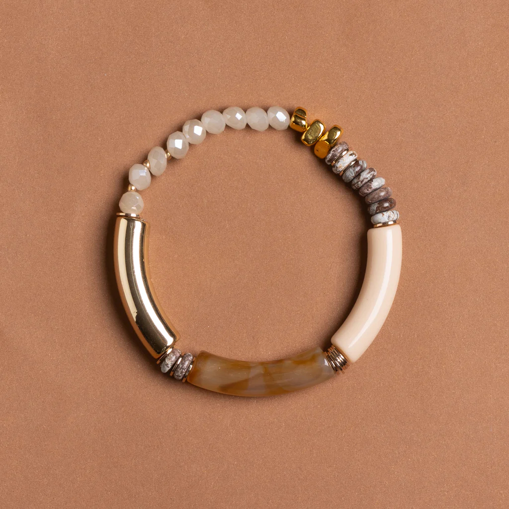 TAUPE DISC STRETCHY BRACELETสร้อยข้อมือเซรามิกบราวน์