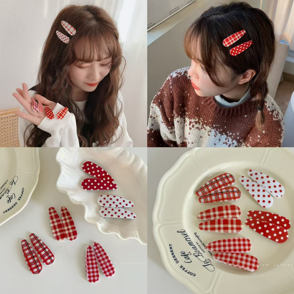 Rubuyou  BB คลิป Red Wave Dot ลายสก๊อตคลิปผมสาวเกาหลีคลิปผมม้า คลิปด้านข้าง-ส่งเร็วจากไทย🚚