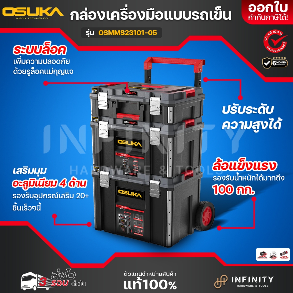 Osuka ชุดกล่องเก็บเครื่องมือ กล่องเก็บเครื่องมือช่าง OSMMS23101-05 ครบชุด (Size S + Size M + กล่องเครื่องมือแบบล้อลาก)