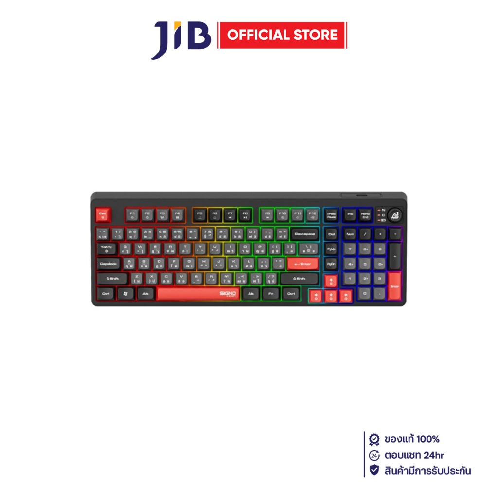 WIRELESS KEYBOARD (คีย์บอร์ดไร้สาย) SIGNO KB-726BLK EXODUS (BLACK) (RUBBER DOME SWITCH RGB EN/TH)