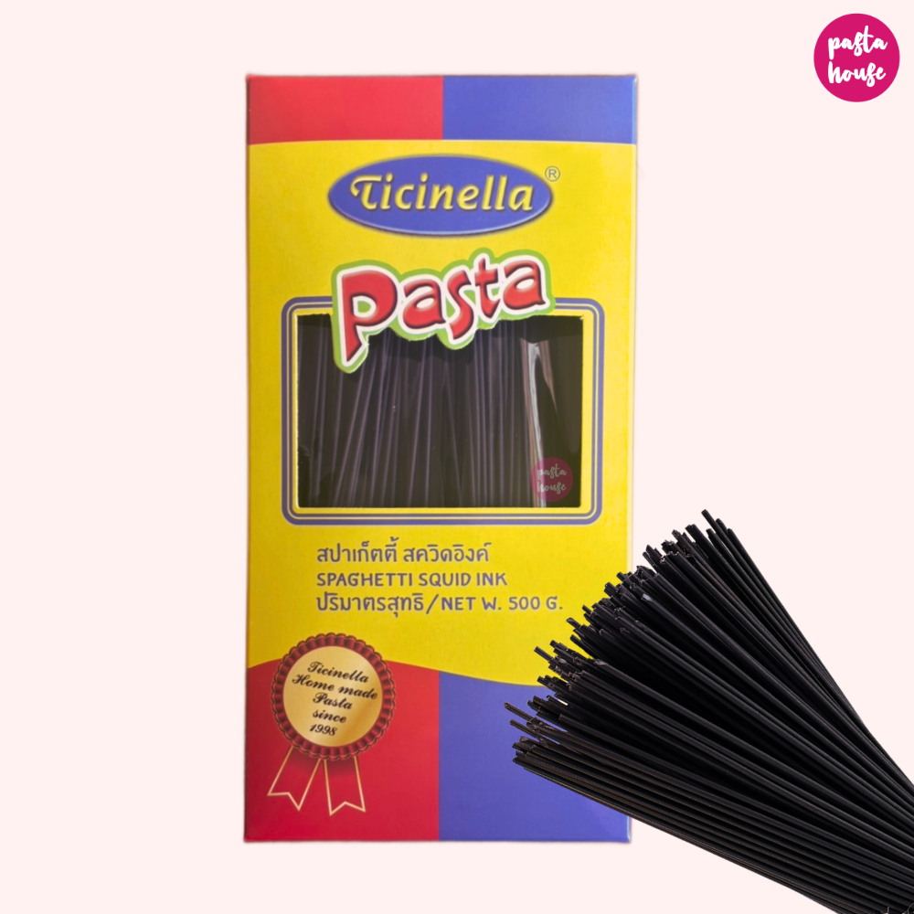 เส้นพาสต้า เฟตตูชินี สปาเก็ตตี้ หมึกดำ 500ก  Ticinella Fettuccine / Spaghetti Squid Ink 500g