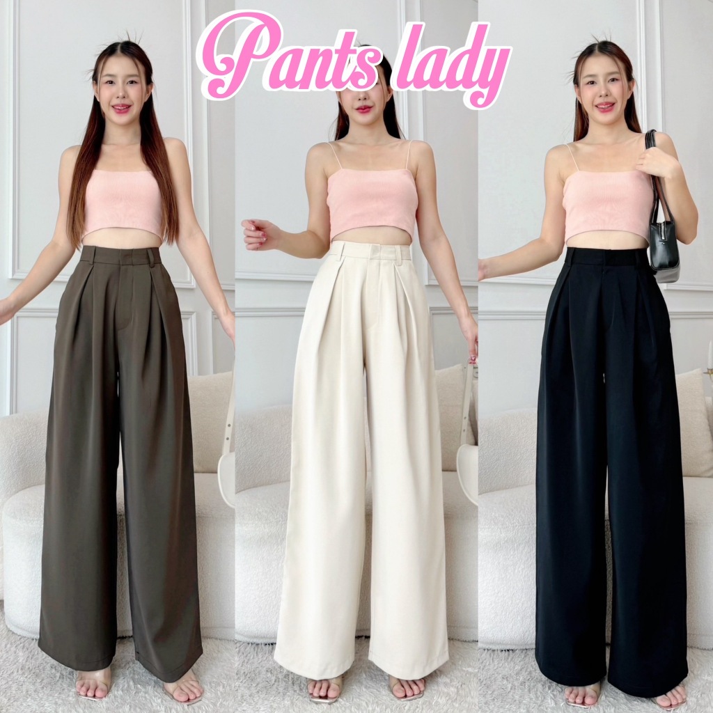 PT23 จีบทวิดด้านหน้า กระเป๋าหลังเก๋ กางเกงทรงกระบอก ใหญ่ กางเกงขายาว สไตล์เกาหลี ผ้านิ่มทิ้งตัว