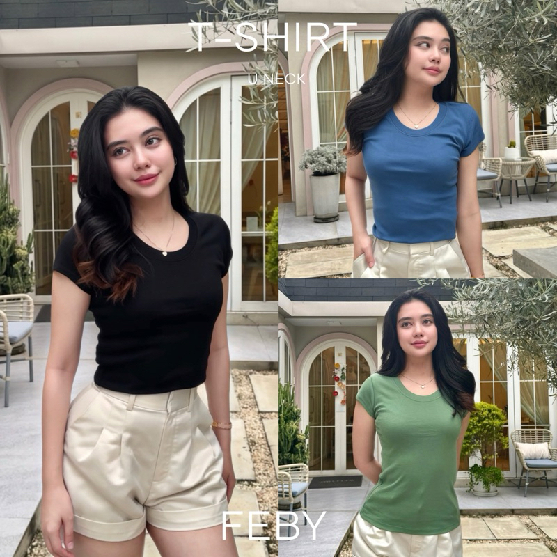 FEBY T-SHIRT PREMIUM COTTON เสื้อยืดผู้หญิง คอแก้วไวน์ แขนเต่อ ✨💫