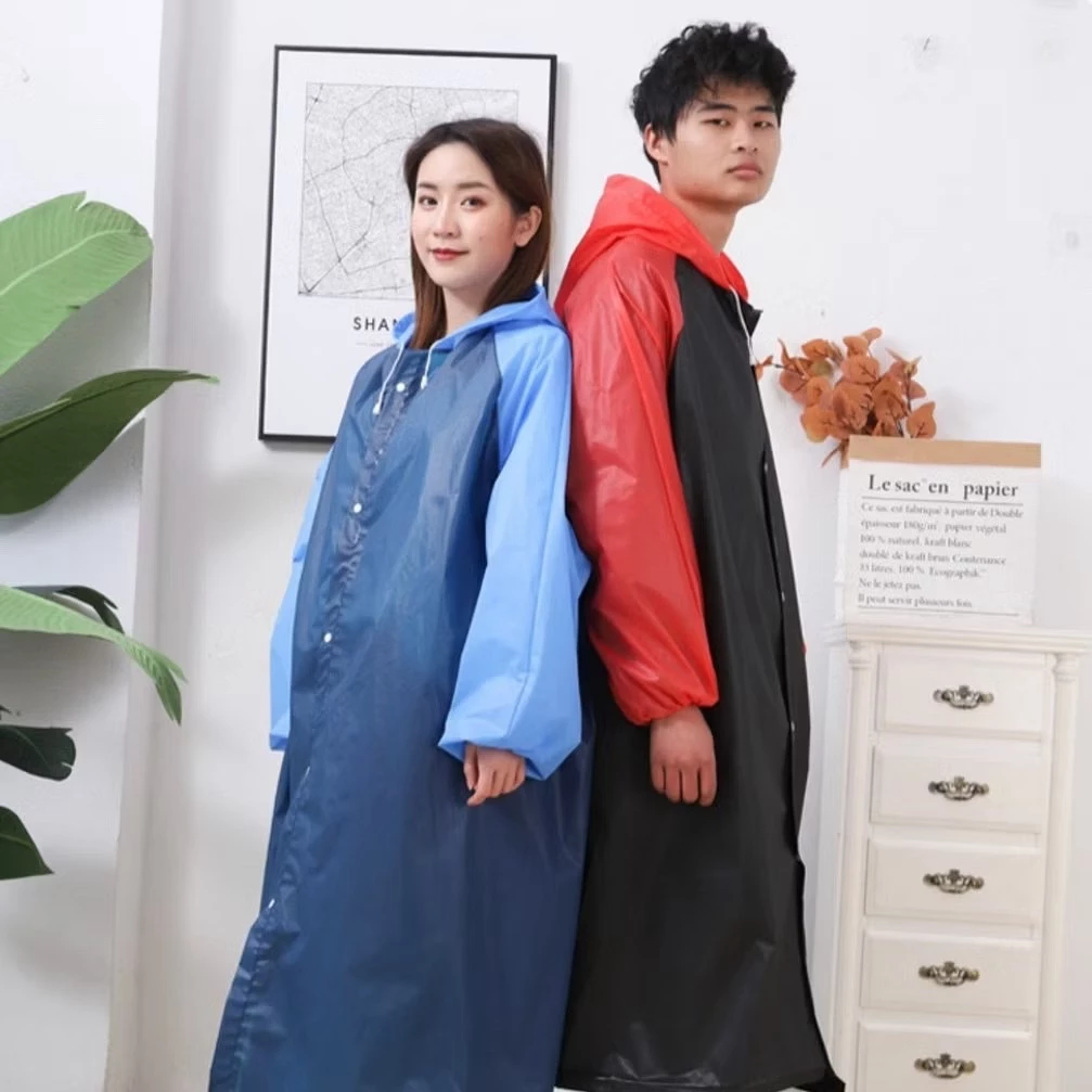 เสื้อกันฝน เสื้อกันฝนผู้ใหญ่ EVA ตัวยาว มีฮู้ด แขนจั๊ม แบบหนา ชุดกันฝน อกหน้าผ้า 52นิ้ว ยาว46นิ้ว แขนยาว30นิ้ว