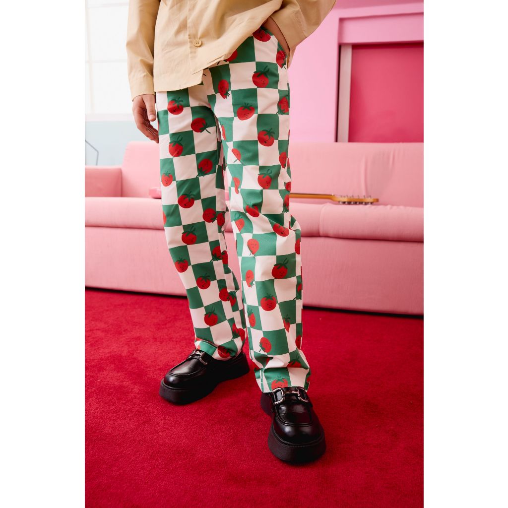 กางเกงขายาว Printed trouser Printed trouser กางเกงลายตาราง มะเขือเทศ เนื้อผ้าดี ใส่สบาย พร้อมส่ง