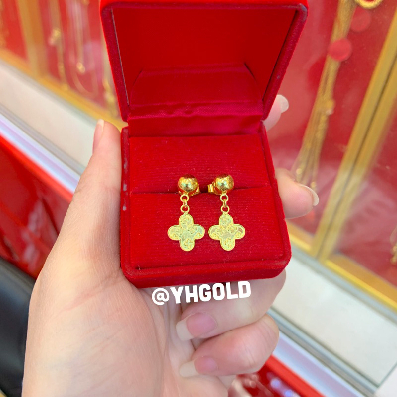 ต่างหูทองแท้1สลึงYonghenggold งานลงยาทองคำแท้96.5%