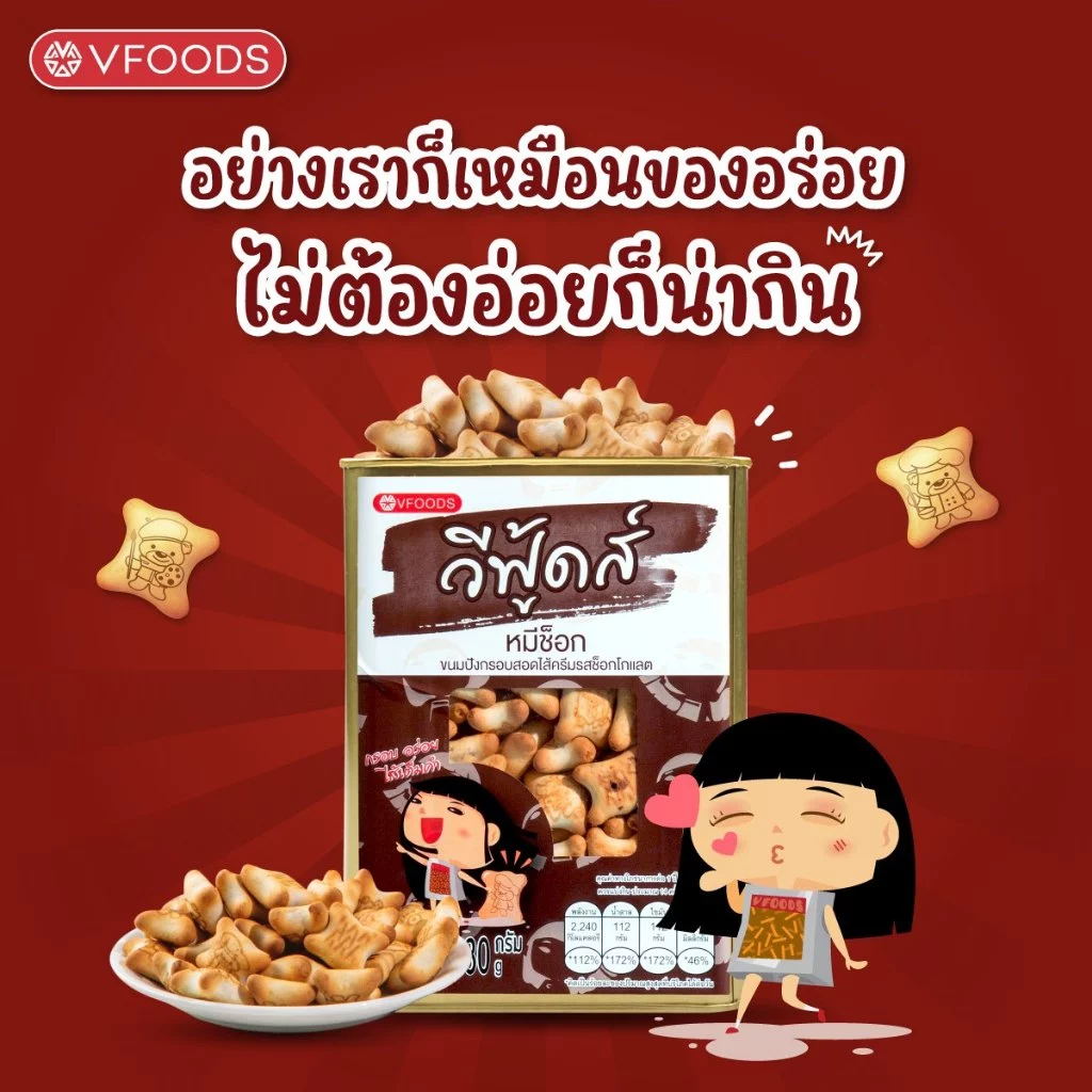 หมีช็อกโกแลต 400 กรัม ขนมปังปี๊บจิ๋ว วีฟู้ดส์ VFOODS ส่งฟรี