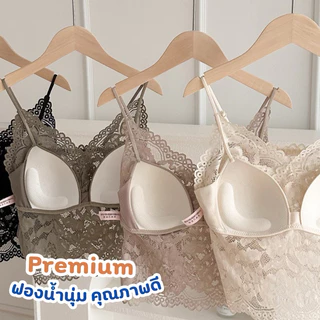 เสื้อครอปสายเดี่ยวลูกไม้ มีฟองน้ำดันทรงแบบนุ่มในตัว สายหลังปรับได้ #769