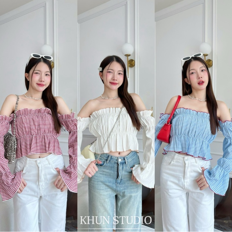 💐เสื้อปาดไหล่ต่อแขน แขนจั้ม ✨Khun studio✨