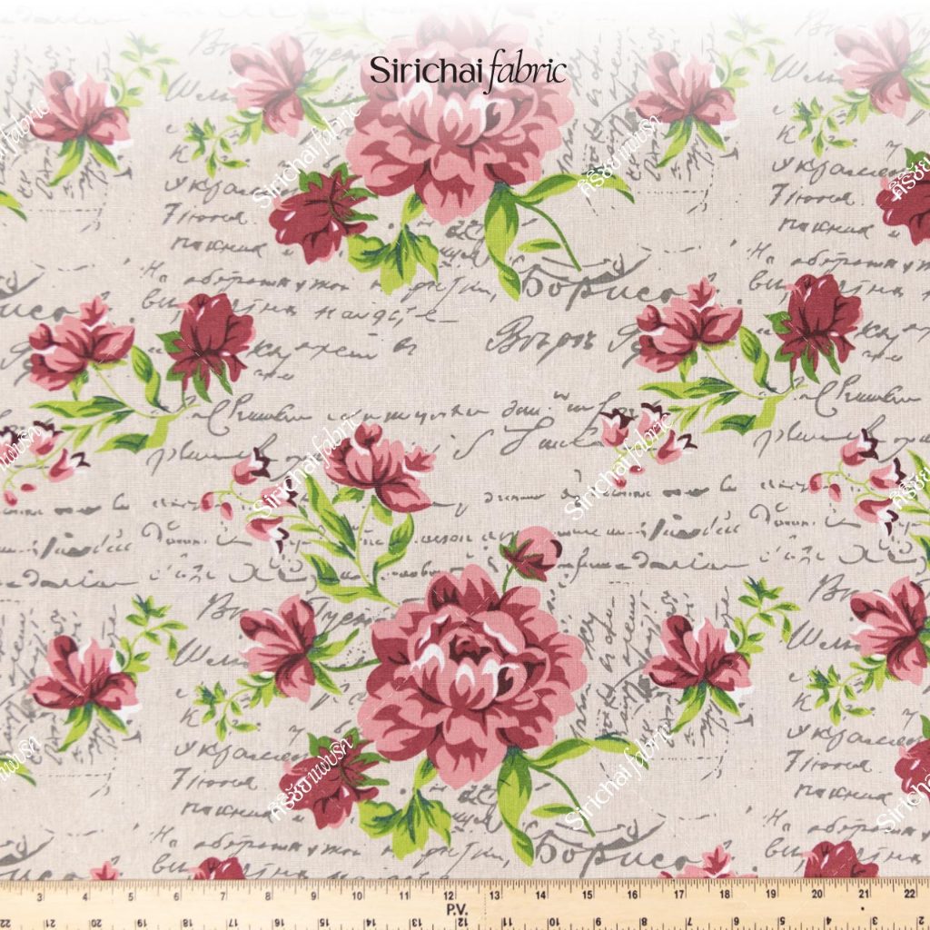 ผ้าคอตต้อนลินิน เนื้อหนา ลายดอกกุหลาบ และจดหมาย หน้ากว้าง 60 นิ้ว ผ้าเมตร ผ้าหลา