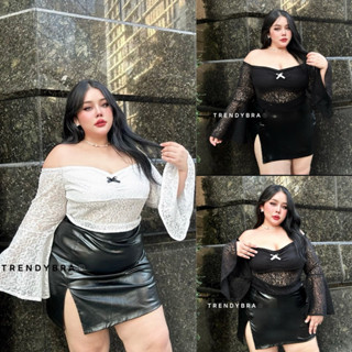 /TB/ เสื้อสาวอวบ ลูกไม้เปิดไหล่ แขนบาน สวย นางพญา #เสื้อผ้าไ…