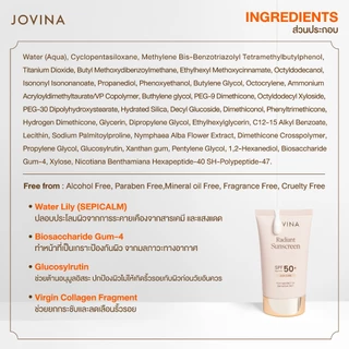 ครีมกันแดด Jovina Radiant Sunscreen SPF 50+ PA++++ ปกป้องผิวจากแสงแดดและฝุ่น PM2.5 ขนาด 30ml