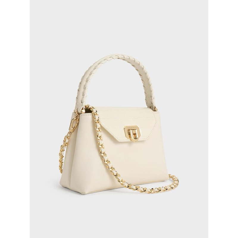 Charles&keith มีโค้ดลด30% Arwen Croc-Effect Braided-Strap Top Handle Bag กระเป๋าสะพายข้าง ของแท้จากช