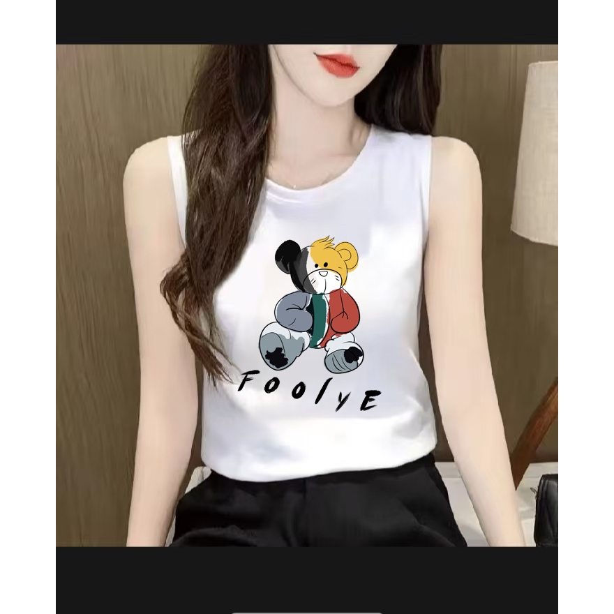 เสื้อกล้ามแขนกุด ลายหมีใหญ่หลักสี  ใส่ได้ทั้งหญิงและชาย ผ้าcotton ทรงหลวม ใส่สบาย สไตล์เกาหลี B88009