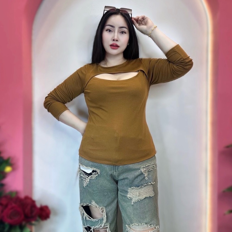 จัดส่งไวมาก✅เสื้อสาวอวบ อก38-44 ยาว24  ฮิตสุตใส่ได้ตลอดกาลไม่เอ้า  เว้าหน้าแขนยาว - รูปที่ 5