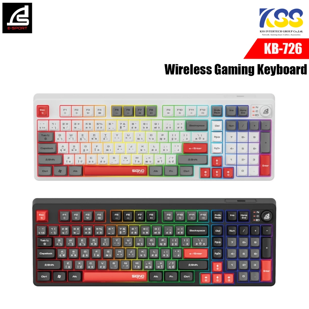คีย์บอร์ดเกมมิ่งไร้สาย SIGNO E-Sport Wireless Gaming Keyboard EXODUS รุ่น KB-726 เชื่อมต่อได้ 3 ระบบ