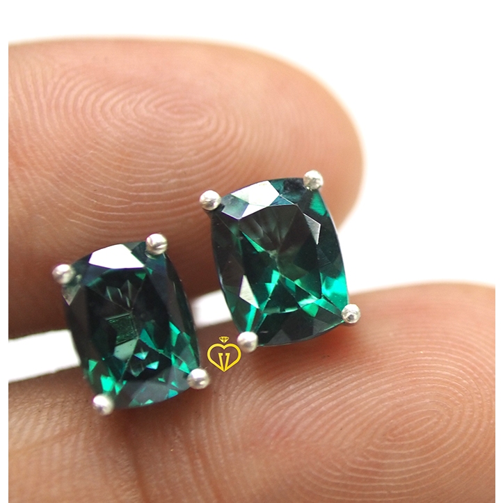Jewchanต่างหูเงินแท้พลอยกรีนโทปาซแท้พลอยแท้ 8x6mm