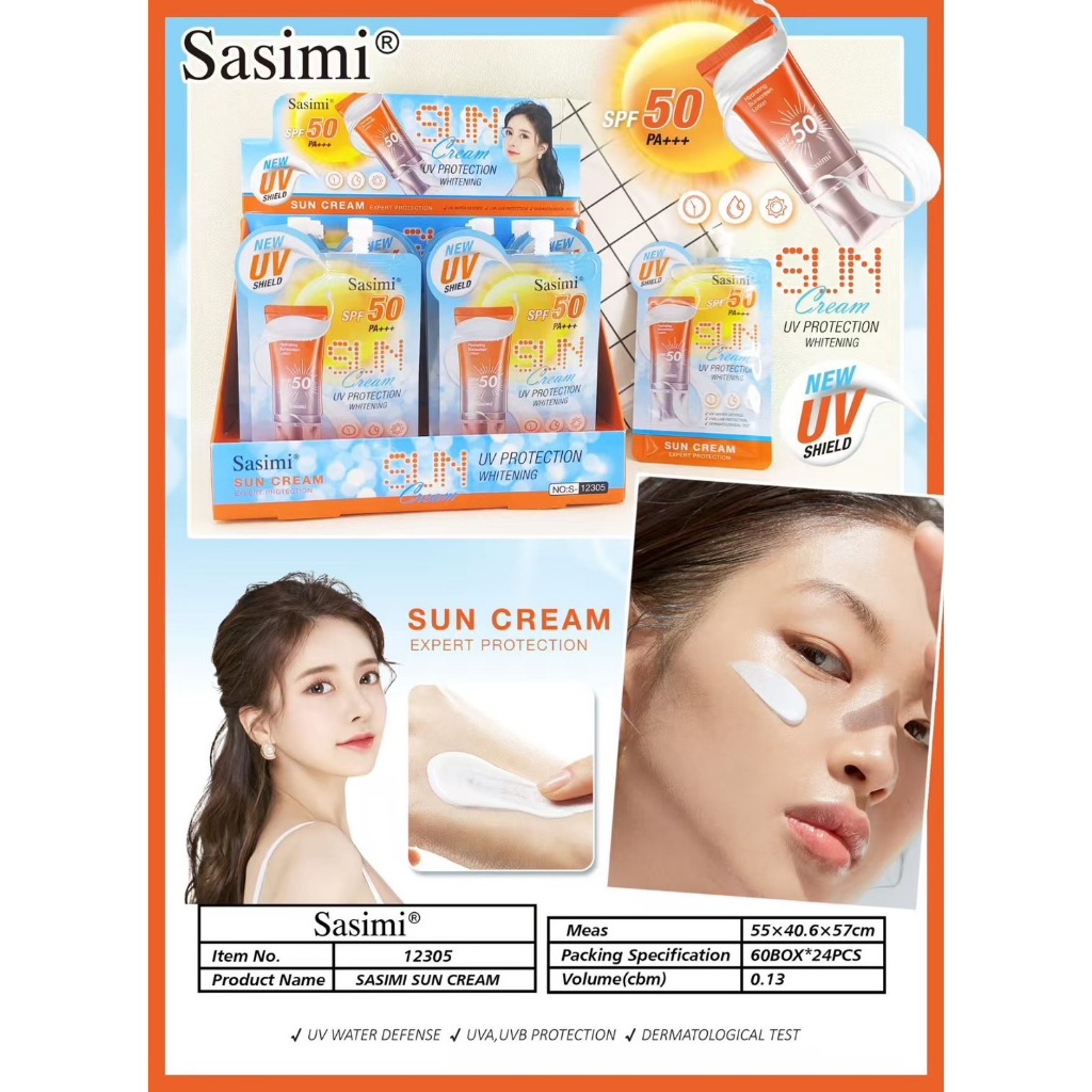 S-12305 Sasimi Sun Cream UV PROTECTION WHITENING ครีมกันแดด เนื้อครีม สีขาว SPF50 Jasmine