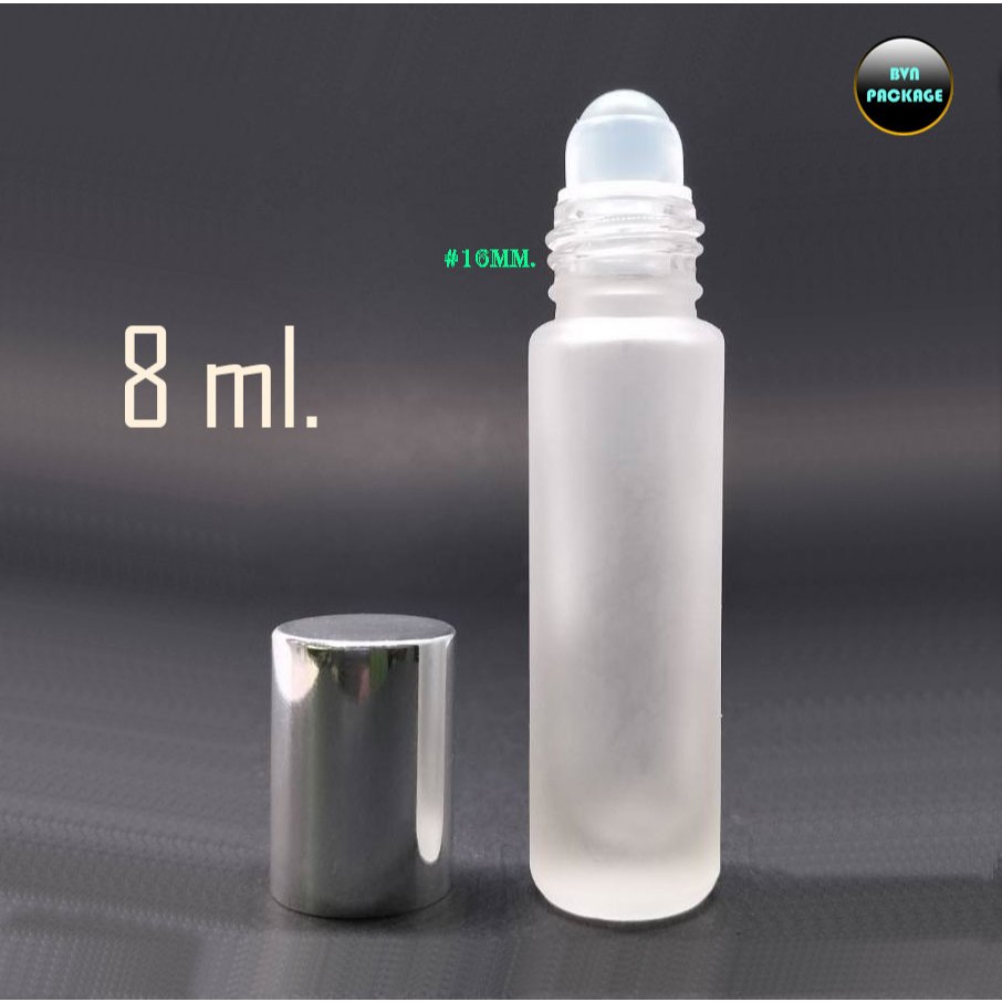 ขวดแก้ว 8 ml. พร้อมลูกกลิ้ง และ ฝามีให้เลือกหลายสี (50ขวด)