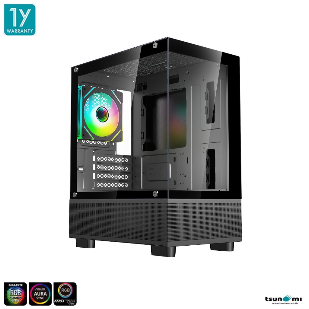 เคสคอมพิวเตอร์ Tsunami Lite Series Borus Panorama MATX Gaming Case with ARGB Cooling Fan X1 รับประกั