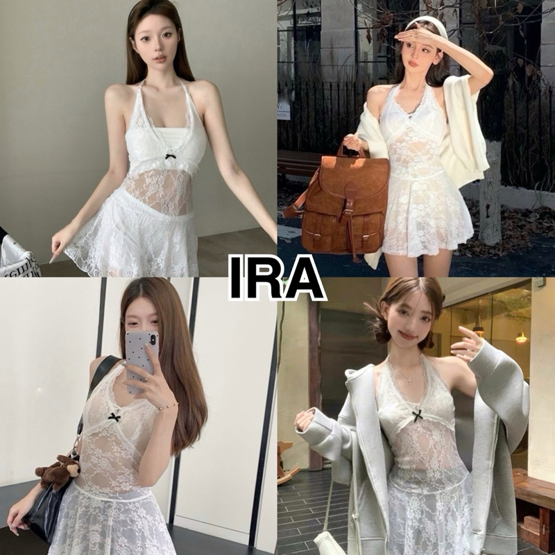 BY IRA ❤️พร้อมส่ง❤️(2016) ชุดมินิเดรสลูกไม้คล้องคอ กระโปรงลูกไม้เซ็กซี่🎀 ตกแต่งโบว์เล็กๆที่อก สุดน่ารัก