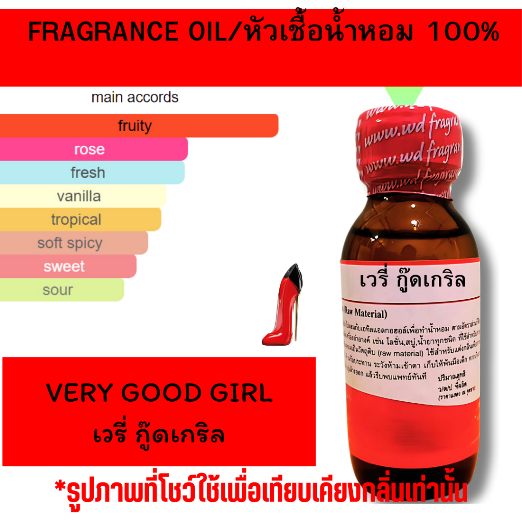 หัวเชื้อน้ำหอมแท้100%กลิ่นเวรี่ กู๊ดเกริล VERY GOOD GIRL หอมหวาน สดใส เย้ายวน และมีความมั่นใจสูง