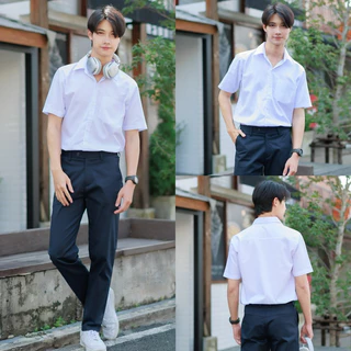 เสื้อนักศึกษาชาย แขนสั้น-แขนยาว สีขาวนวล/ขาวสว่าง เสื้อนักศึกษาผู้ชาย