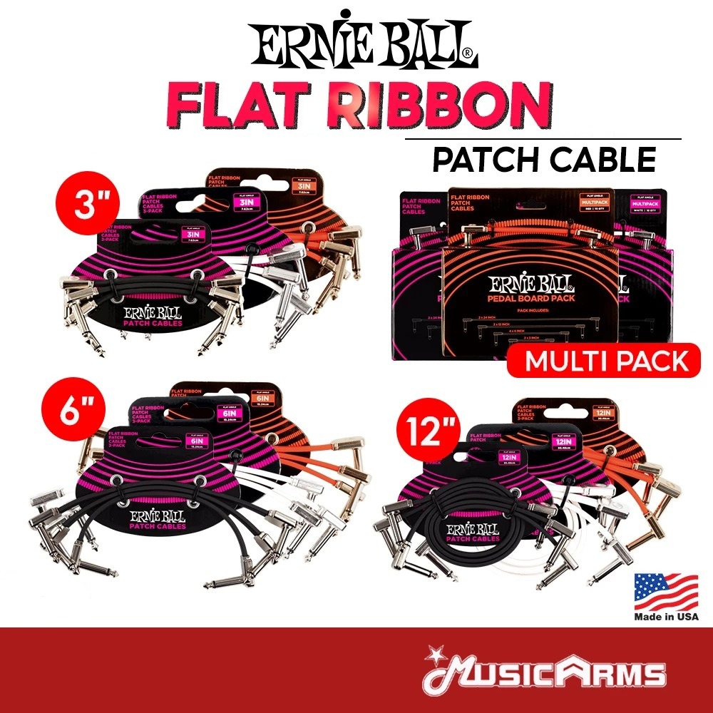 Ernie Ball Flat Ribbon Patch Cables สายสัญญาณพ่วงเอฟเฟค Flat Ribbon ยาว 3 / 6 / 12 นิ้ว