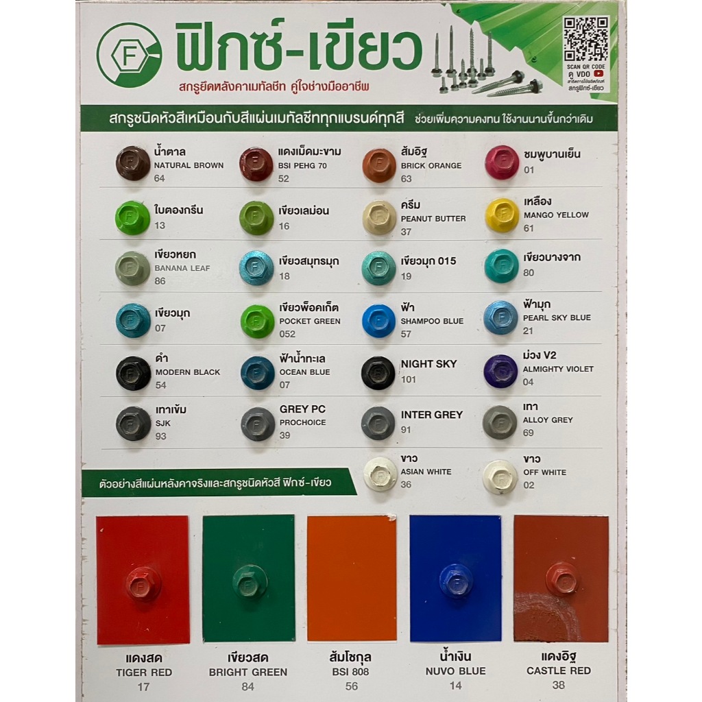 สกรูFIX-GREEN (แพ็คละ 50 ตัว) สกรูปลายสว่าน ขนาด 1นิ้วและ2 นิ้ว มีหลายสี