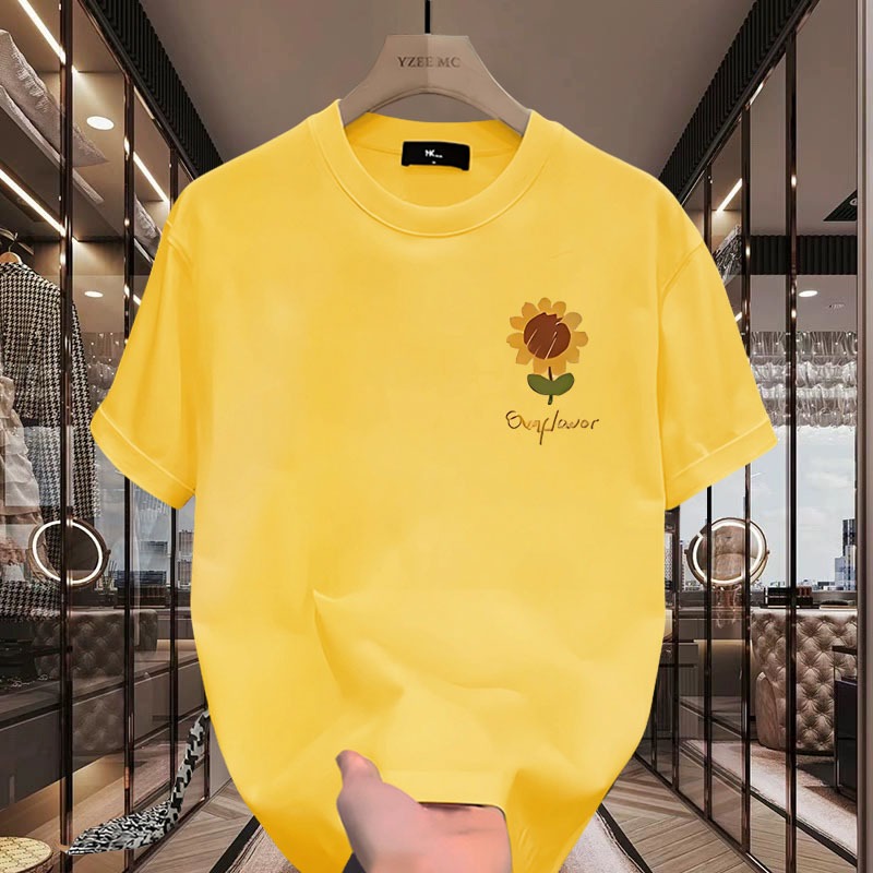 D1075 เสื้อยืดแขนสั้นลายดอกทานตะวัน   ผ้านุ่มยืดได้ใส่สบายฯ ลายแฟชั่นนานาชาติ ปลีก-ส่ง