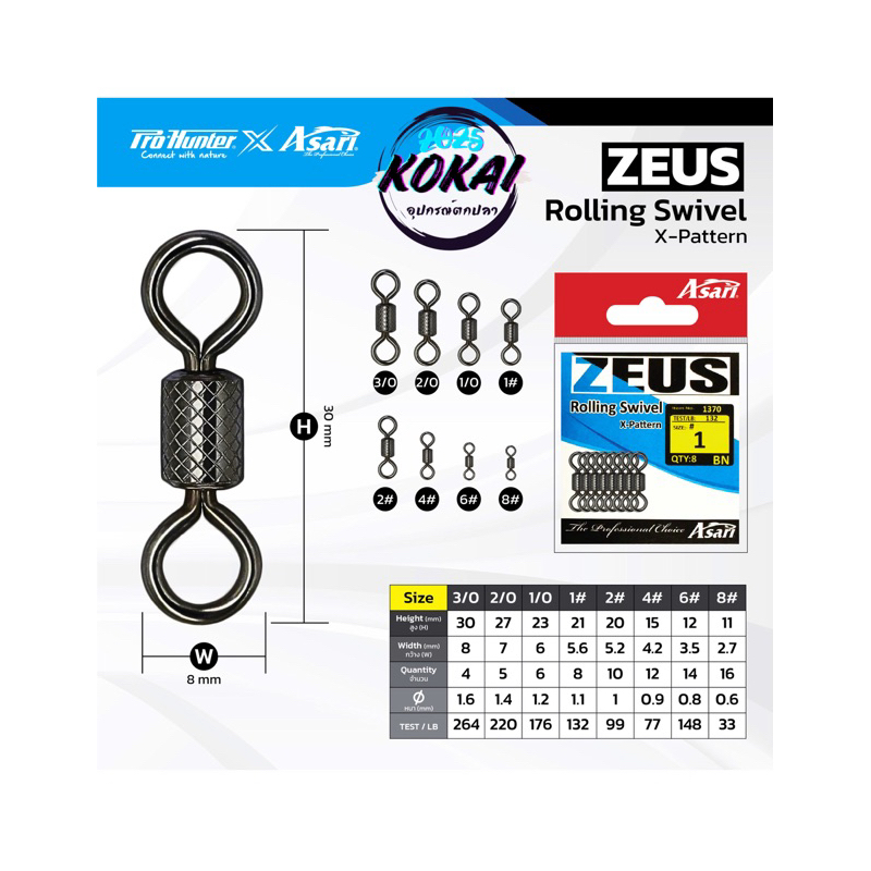 ลูกหมุน Pronhunter X Asari นุ่น Zues Rolling Swivel X-Pattern