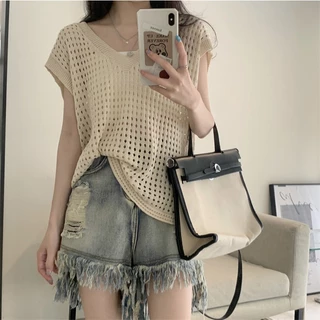 พร้อมส่งในไทย เสื้อตาข่ายคอวี แขนกว้าง ผ้าตาข่ายใส่หน้าร้อน เสื้อไปทะเล Y193
