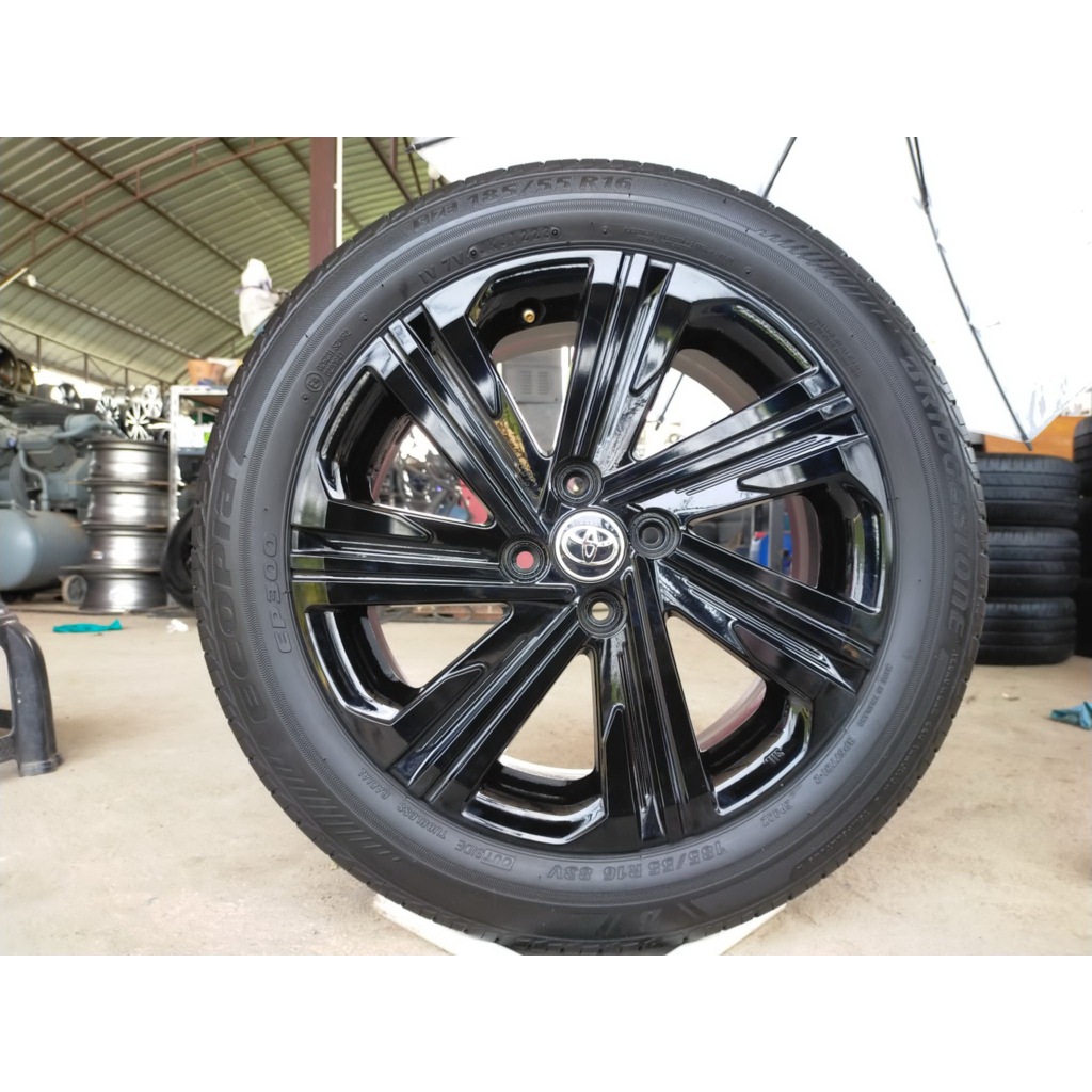 แม็กโตโยต้า ขอบ16 สีอบpowder coat พร้อมยางบริสโตน 185 55 16 ปี23 ใส่ vios yaris ยางสวยทุกเส้น