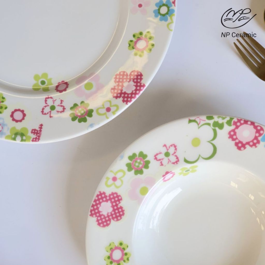 [ลดสูงสุด 80%] NP Ceramic จานเซรามิค ลายดอกไม้ น่ารักเหมาะกับคาเฟ่